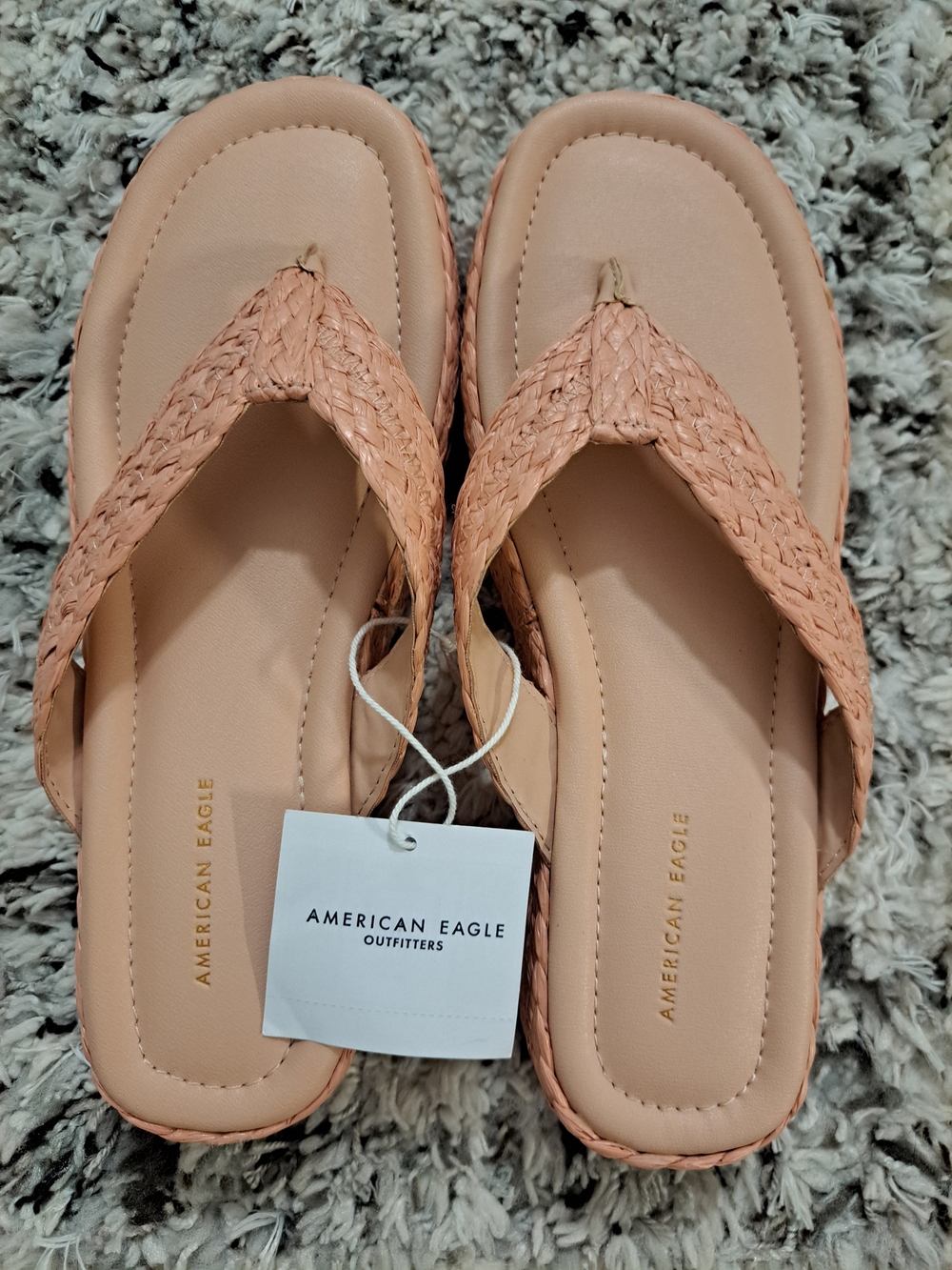 American Eagle Outfitters Women's Peach Braided Flip Flop Sandals
